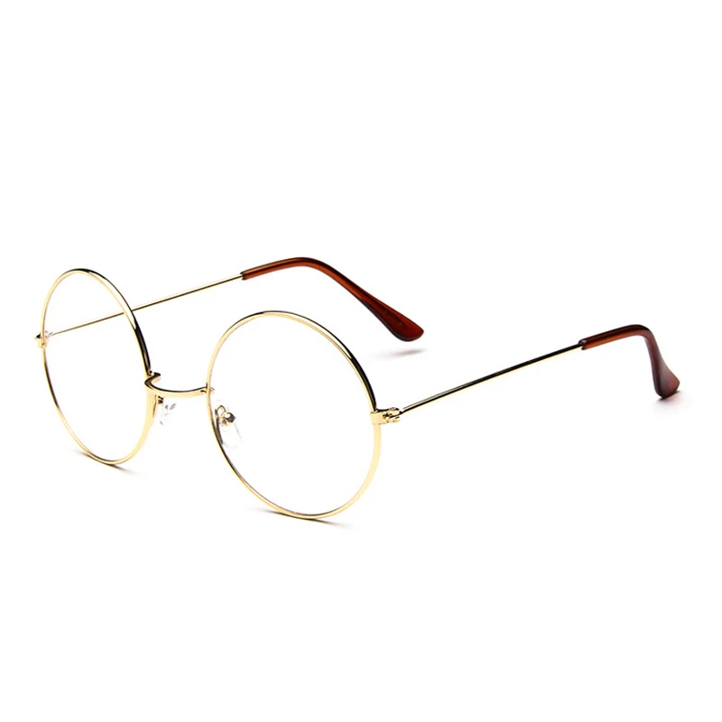 Moda Klasik Retro Büyük Yuvarlak Vintage Cam Çerçeve Metal Çerçeve Şeffaf Lens Gözlük Gözlük Kadın Erkek Optik Gözlük Görüntü 1