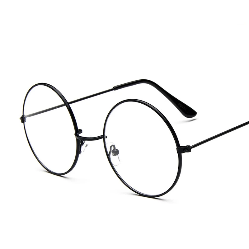 Moda Klasik Retro Büyük Yuvarlak Vintage Cam Çerçeve Metal Çerçeve Şeffaf Lens Gözlük Gözlük Kadın Erkek Optik Gözlük Görüntü 2
