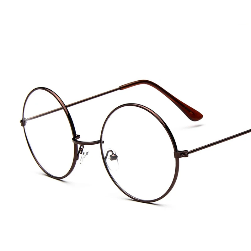 Moda Klasik Retro Büyük Yuvarlak Vintage Cam Çerçeve Metal Çerçeve Şeffaf Lens Gözlük Gözlük Kadın Erkek Optik Gözlük Görüntü 3