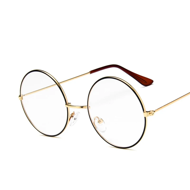 Moda Klasik Retro Büyük Yuvarlak Vintage Cam Çerçeve Metal Çerçeve Şeffaf Lens Gözlük Gözlük Kadın Erkek Optik Gözlük Görüntü 4