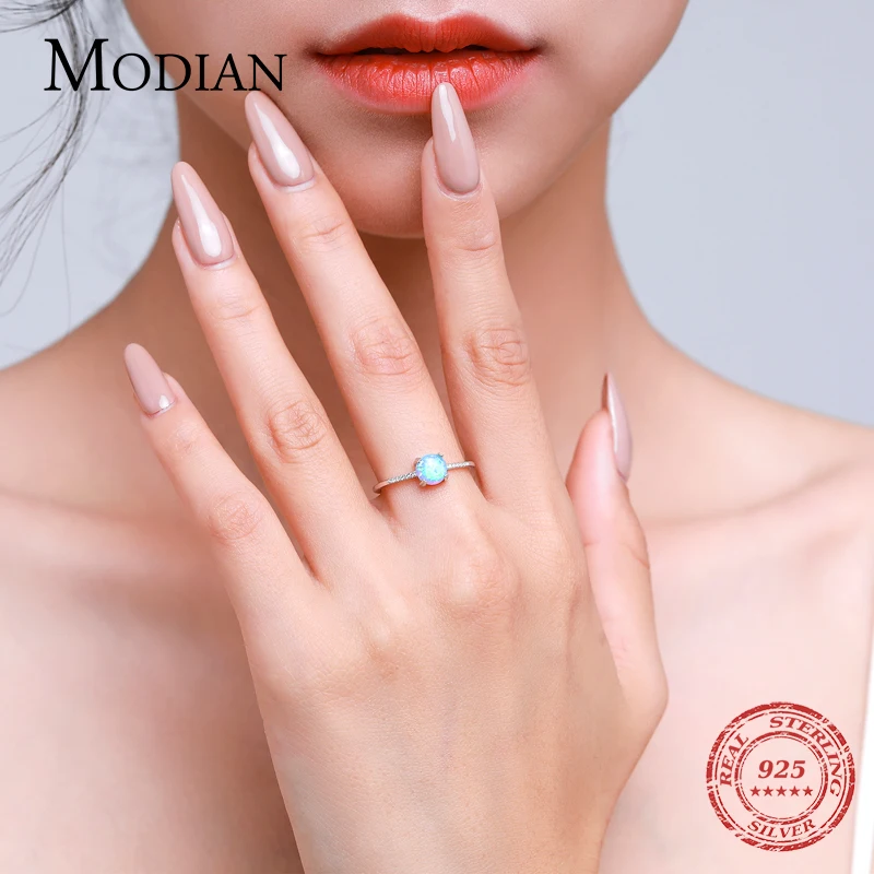 Modian Gerçek 925 Ayar Gümüş Yuvarlak Zarif Charm Köpüklü Opal Parmak Yüzük Moda kadın mücevheratı Kadın Aksesuarları İçin Görüntü 1