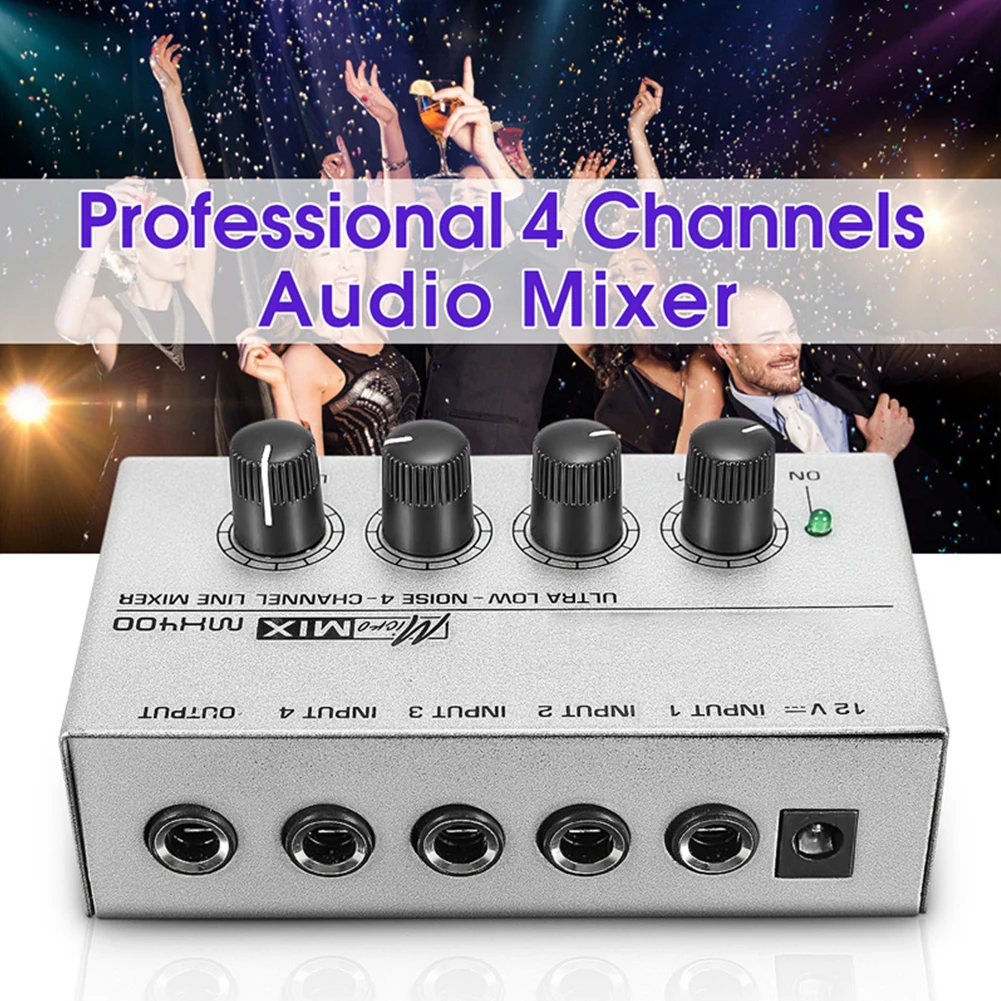 MX400 Ultra Kompakt Ses Düşük Gürültü Güç Adaptörü İle Mini 4 Kanal DJ Karaoke ses mikseri Aile KTV Taşınabilir Mono Görüntü 3