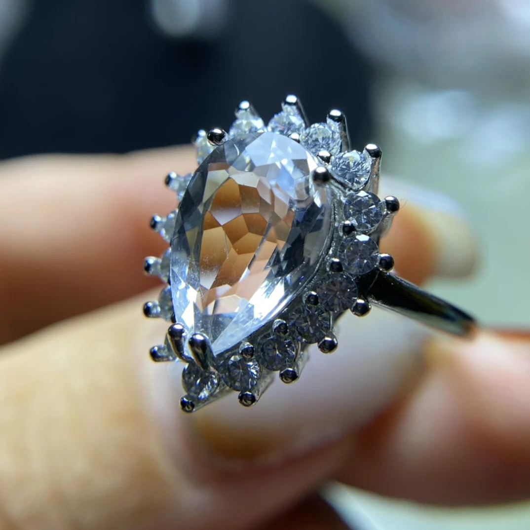 Mücevher joyas feminina doğal beyaz kristal yüzük joyeria fina aros de moda hediye parmak yüzük canlı ağız S925 ayarı Görüntü 2