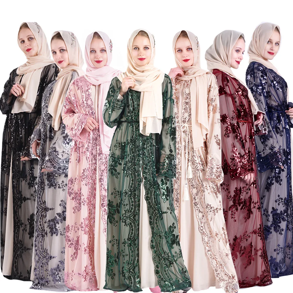 Müslüman Elbise Müslüman Moda Yeni Lüks Nakış Müslüman Kadınlar Abaya Orta Doğu Uzun Elbiseler Dubai Abaya Türkiye Kimono Kemer Görüntü 1