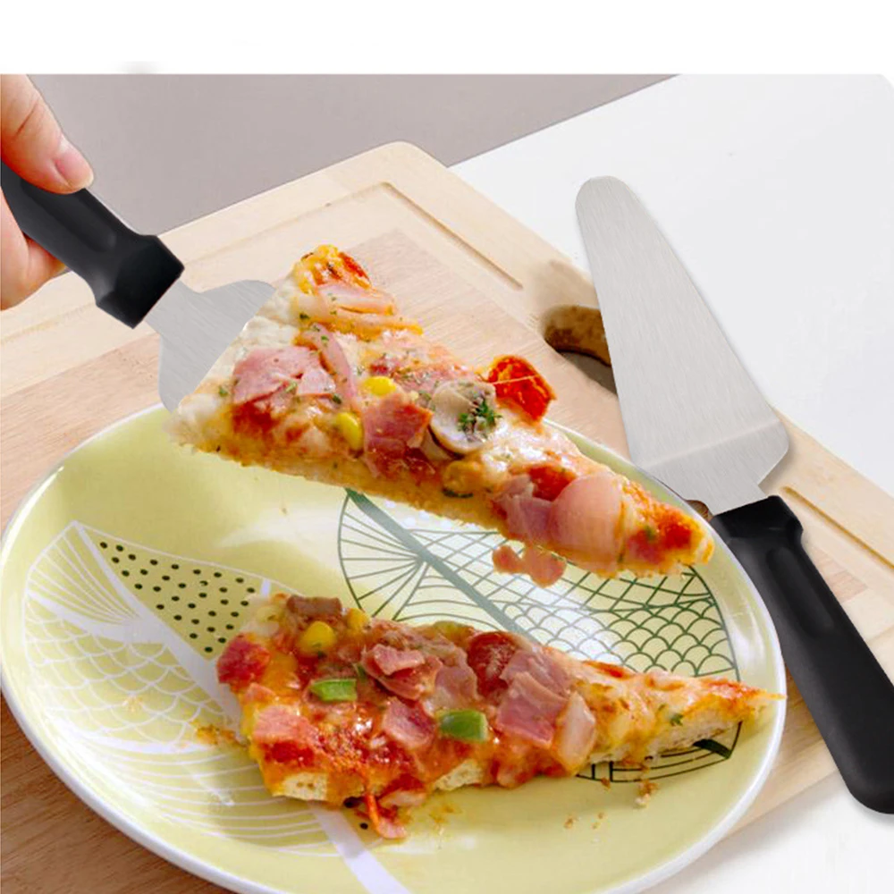 Pizza Araçları Büyük Rulo Paslanmaz Çelik Pizza Kesici Üçgen Pizza Kürek Çerez Kek Rulo Tekerlek Makas Bıçak Pişirme Malzemeleri Görüntü 3