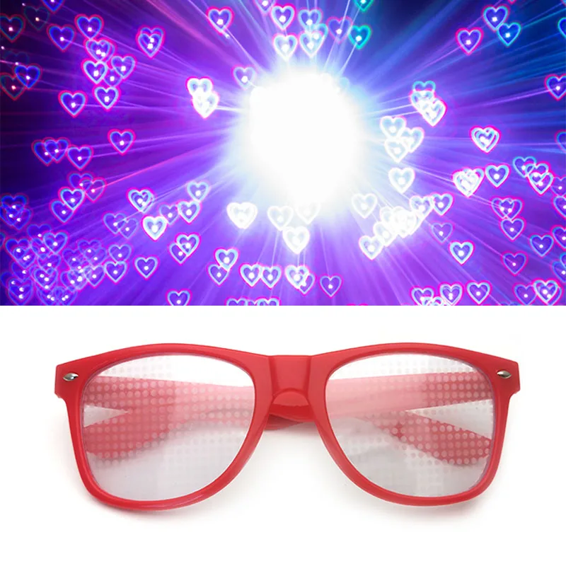 Rave kalp ışık gözlük kalp şeklinde özel efekt EDM festivali ışık değişen gözlük gökkuşağı çiçek dürbünü Rave güneş gözlüğü Görüntü 1