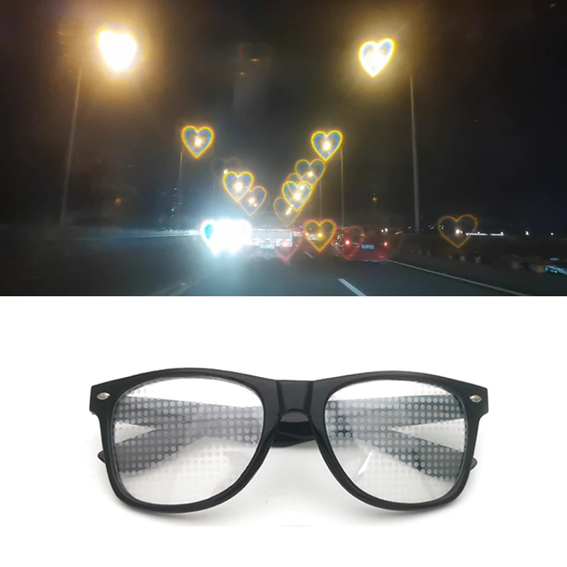 Rave kalp ışık gözlük kalp şeklinde özel efekt EDM festivali ışık değişen gözlük gökkuşağı çiçek dürbünü Rave güneş gözlüğü Görüntü 2