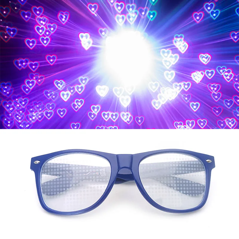 Rave kalp ışık gözlük kalp şeklinde özel efekt EDM festivali ışık değişen gözlük gökkuşağı çiçek dürbünü Rave güneş gözlüğü Görüntü 3