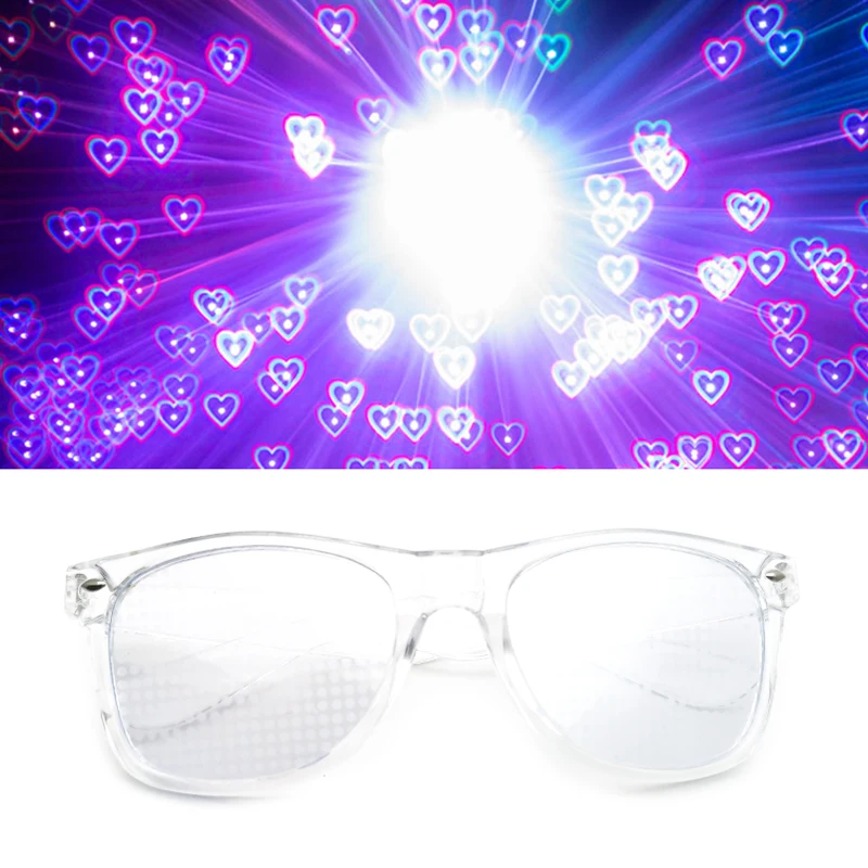 Rave kalp ışık gözlük kalp şeklinde özel efekt EDM festivali ışık değişen gözlük gökkuşağı çiçek dürbünü Rave güneş gözlüğü Görüntü 4