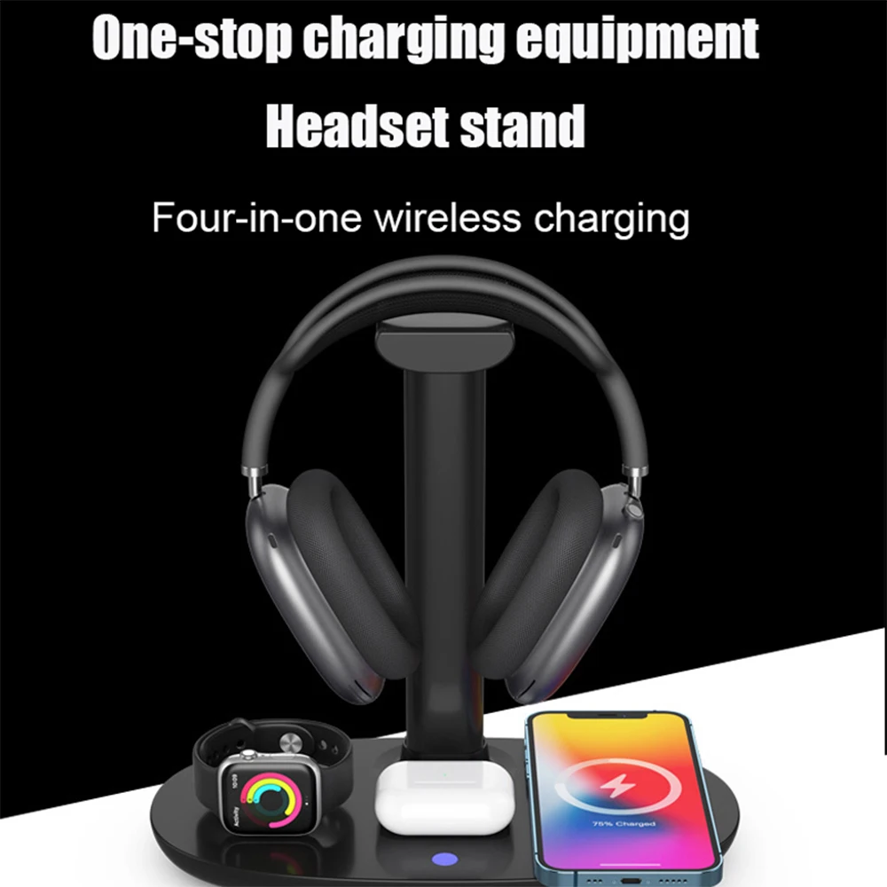 Romoral 4in1 Oyun Kulaklık Standı Kablosuz Şarj Ayrılabilir Kulaklık Tutucu Kablosuz ios için şarj cihazı Telefon iWatch Görüntü 2