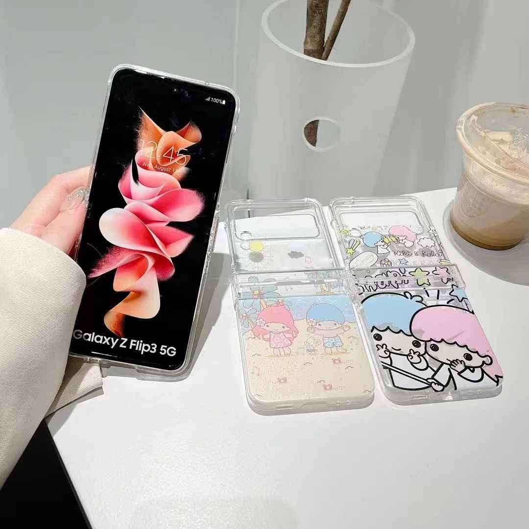 Sanrio küçük ikiz yıldız tam ekran Telefon Kılıfı İçin Samsung Galaxy Z Flip 3 Sert PC Kapak ZFlip3 Flip3 Koruyucu Kabuk Görüntü 2