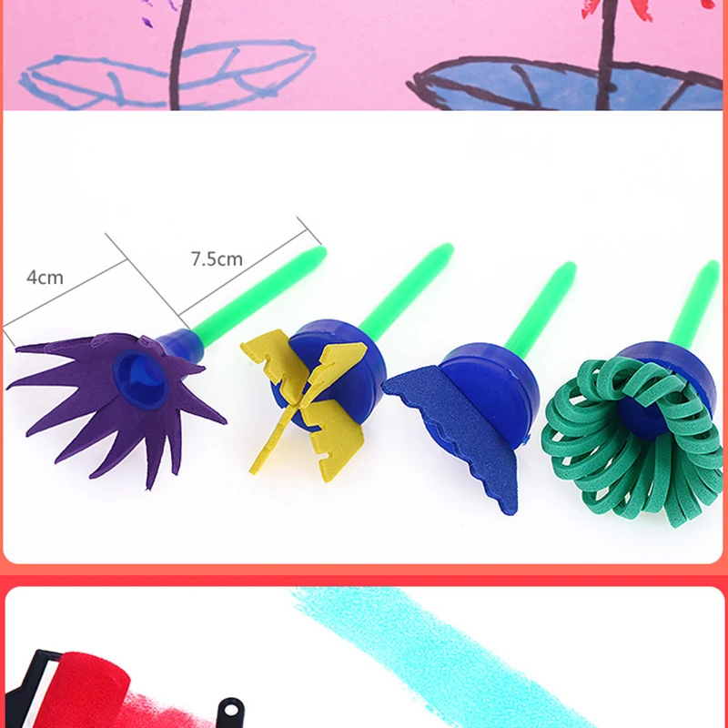 Seti Çocuklar Yürümeye Başlayan Sünger Damga fırça setleri Çiçek Çizim Oyuncaklar Çocuklar İçin Boya Eğitim Sanat Ve Zanaat Yaratıcılık Erkek Kız Görüntü 3