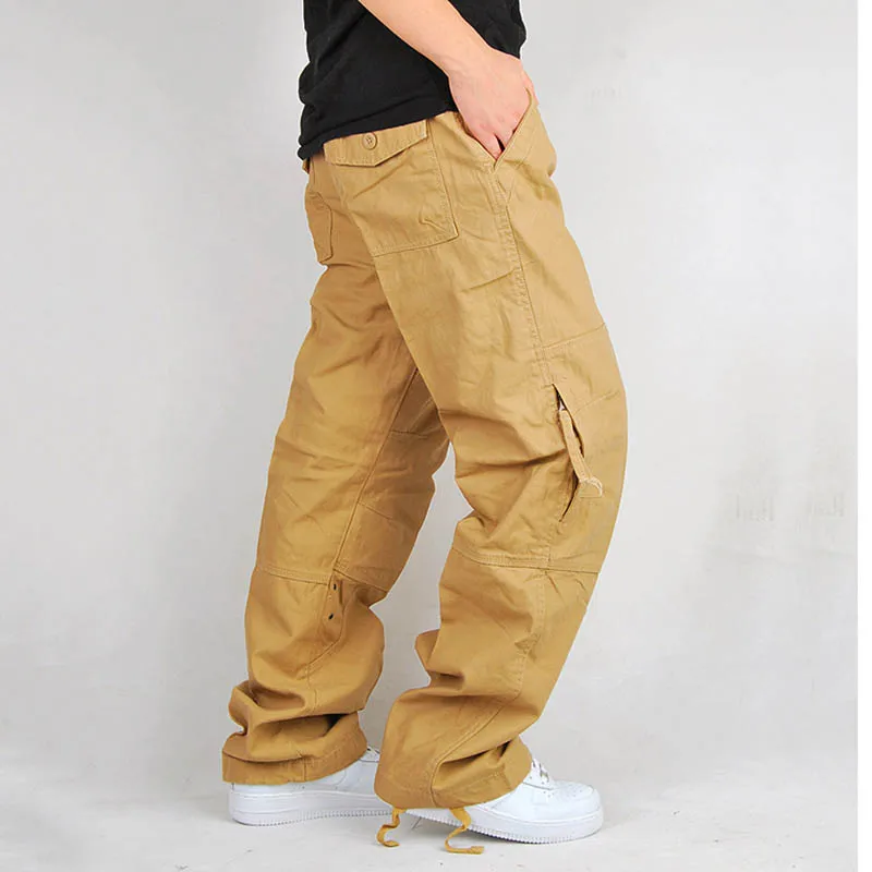 SHIFUREN 30-40 Artı boyutu erkek Kargo Pantolon Çok Cep Askeri Genel Iş Giysisi Uzun Pantolon Erkek Rahat Pamuk dökümlü pantolon Görüntü 3