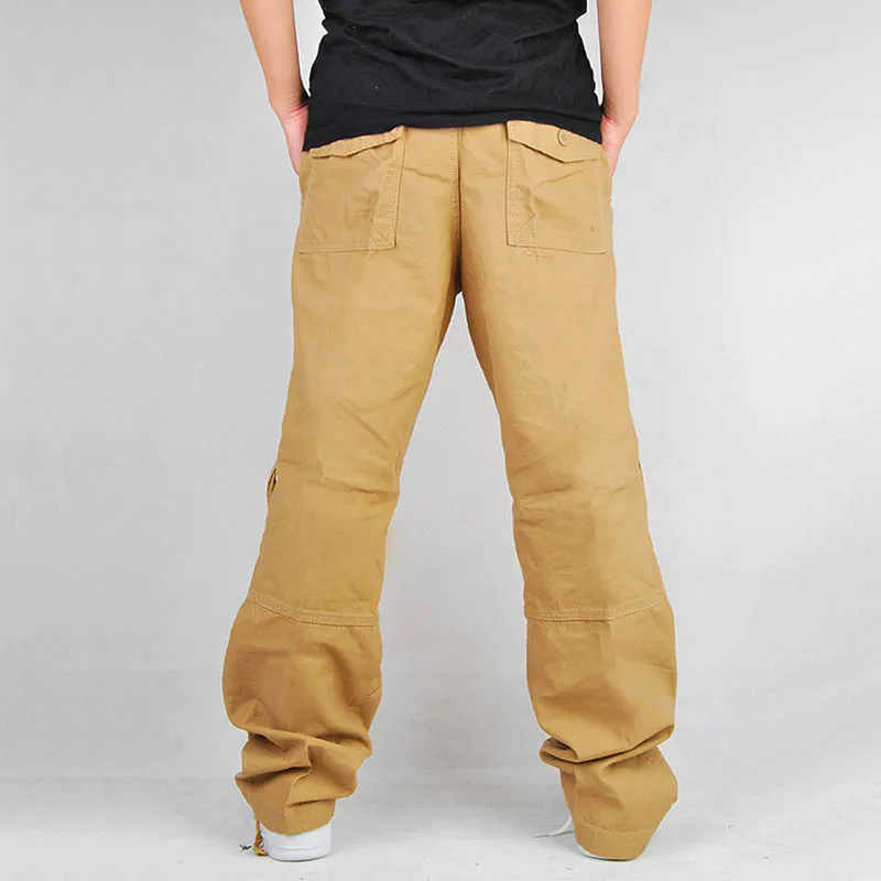 SHIFUREN 30-40 Artı boyutu erkek Kargo Pantolon Çok Cep Askeri Genel Iş Giysisi Uzun Pantolon Erkek Rahat Pamuk dökümlü pantolon Görüntü 4
