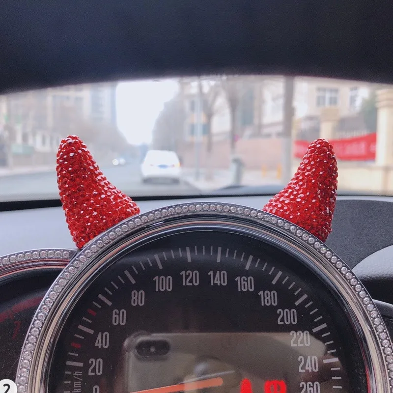 Süper Sevimli Güzel Şeytan Boynuzları Araba direksiyon Dashboard Metre Hood dekorasyon çıkartması Süs Mini Cooper S için Bir JCW Görüntü 1