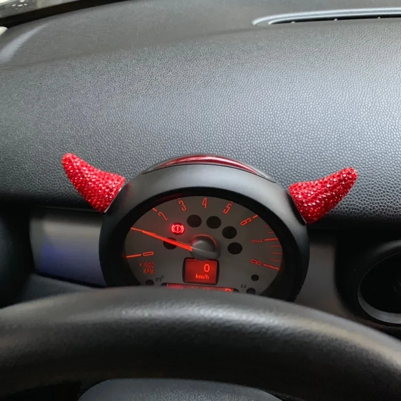 Süper Sevimli Güzel Şeytan Boynuzları Araba direksiyon Dashboard Metre Hood dekorasyon çıkartması Süs Mini Cooper S için Bir JCW Görüntü 2