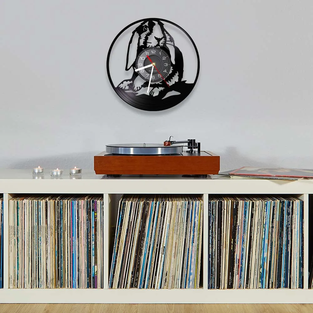 Tavşan Gramofon Plak duvar saati Sevimli Hayvan Pet Vinil Albümü Yeniden amaçlı Kayıt Timepiece Lazer Kesim El Sanatları Benzersiz Sanat Görüntü 5