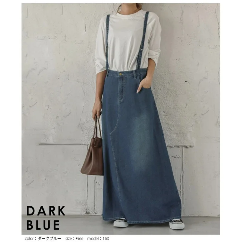 TIYIHAILEY Ücretsiz Kargo 2022 Yeni Moda Uzun Rahat Kot İlkbahar Yaz A-line Uzun Maxi Askı Etekler Kadın Kot Mavi Siyah Görüntü 1