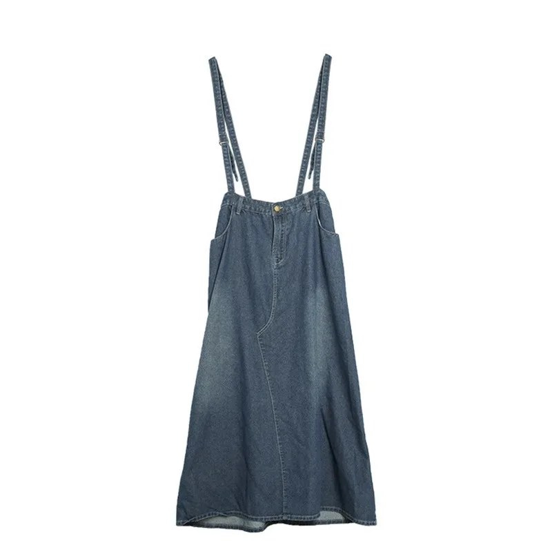 TIYIHAILEY Ücretsiz Kargo 2022 Yeni Moda Uzun Rahat Kot İlkbahar Yaz A-line Uzun Maxi Askı Etekler Kadın Kot Mavi Siyah Görüntü 2