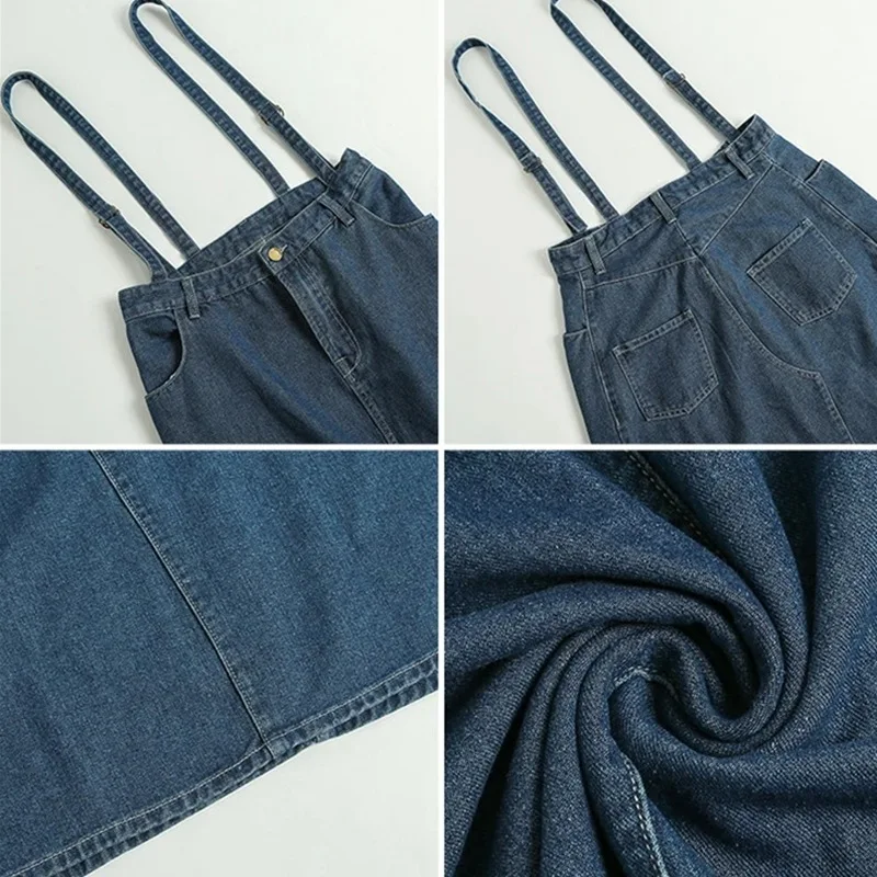 TIYIHAILEY Ücretsiz Kargo 2022 Yeni Moda Uzun Rahat Kot İlkbahar Yaz A-line Uzun Maxi Askı Etekler Kadın Kot Mavi Siyah Görüntü 4