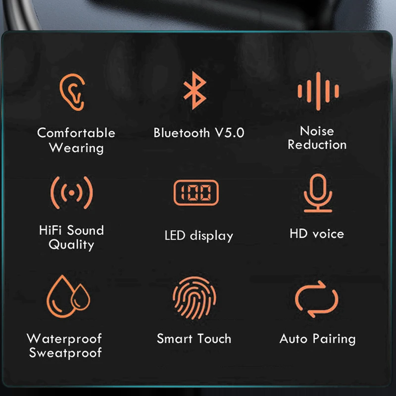TWS Kablosuz Kulaklık Bluetooth 5.1 Çift Stereo Su Geçirmez HD Gürültü Azaltma Bas Dokunmatik Kontrol Uzun Bekleme Kulaklık Görüntü 2