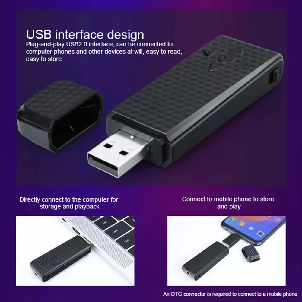 USB Dijital Ses Kaydedici USB2. 0 MP3 Çalar Gürültü Azaltma Konferans Tek Tuşla Kayıt U Disk kayıt kalemi 180 mAh Görüntü 5