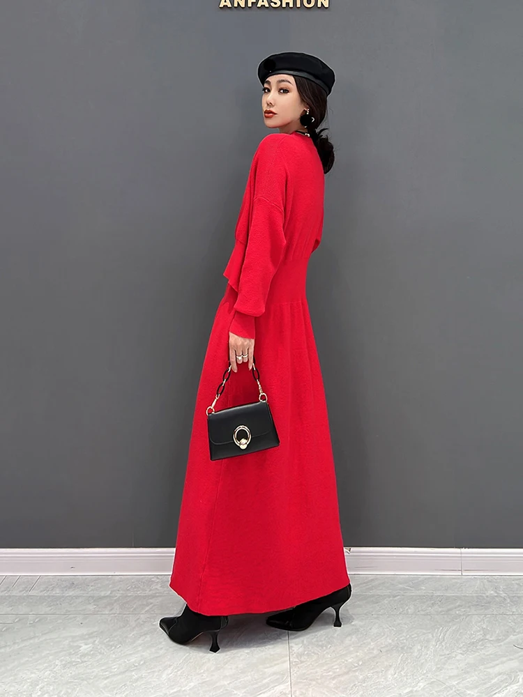 XITAO Düzensiz Örgü Elbise Moda Rahat Düz Renk Yanlış İki Adet Kazak Elbise Sonbahar Mizaç Yeni WLD13151 Görüntü 4