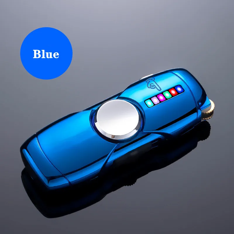 Yaratıcı LED Fidget Gyro Bütan Gaz Çakmak Açık Rüzgar Geçirmez Metal Turbo Jet Döngüsü Kullanımı Mavi rüzgara dayanıklı çakmak Çakmak erkek Hediye Görüntü 5