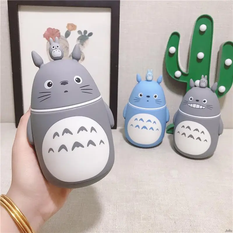 Yaratıcı Totoro Cam Termos Su Şişeleri Isıya dayanıklı Güzel Totoro termos kupa içme suyu şişesi Karikatür çift cidarlı kupa Görüntü 2