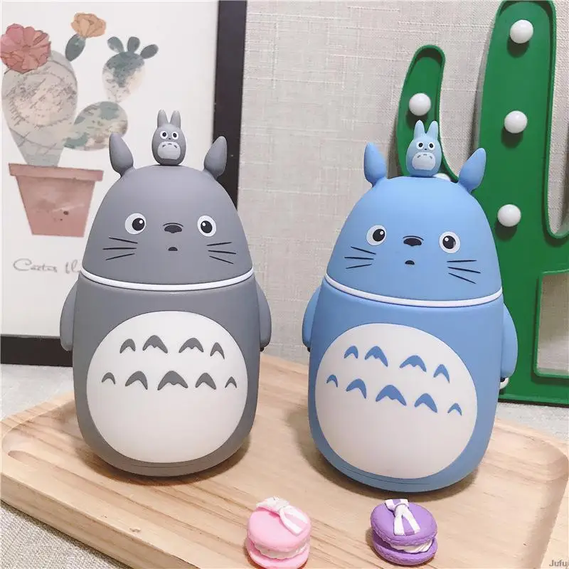 Yaratıcı Totoro Cam Termos Su Şişeleri Isıya dayanıklı Güzel Totoro termos kupa içme suyu şişesi Karikatür çift cidarlı kupa Görüntü 3
