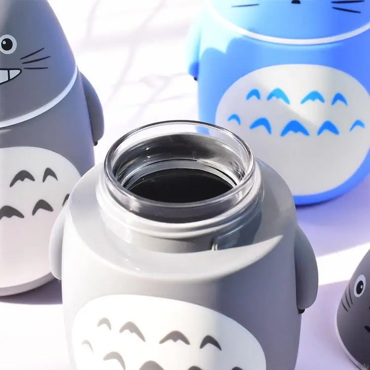 Yaratıcı Totoro Cam Termos Su Şişeleri Isıya dayanıklı Güzel Totoro termos kupa içme suyu şişesi Karikatür çift cidarlı kupa Görüntü 4