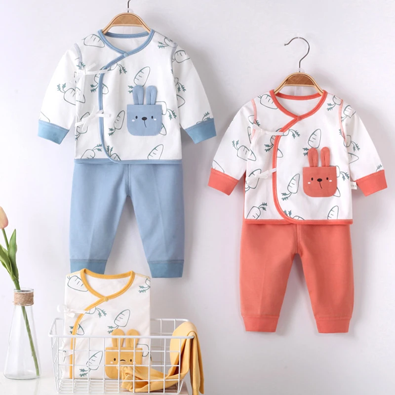 Yaz 2 ADET Yenidoğan Bebek Setleri 0-3 Ağız Pamuk Bebek iç Çamaşırı Setleri Sevimli Karikatür Bebek Giysileri Erkek Kız Pijama Seti Roupa De Bebe Görüntü 1