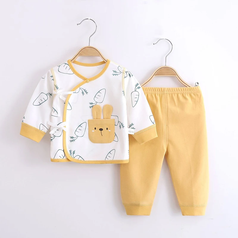 Yaz 2 ADET Yenidoğan Bebek Setleri 0-3 Ağız Pamuk Bebek iç Çamaşırı Setleri Sevimli Karikatür Bebek Giysileri Erkek Kız Pijama Seti Roupa De Bebe Görüntü 3