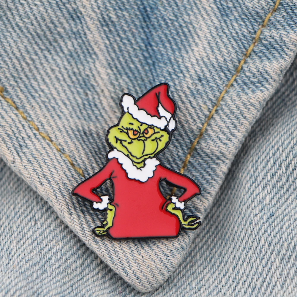 YQ919 Noel Yeşil Canavar Emaye Pimleri Komik Broş Giysi Eşarp Kravat Yaka Pin Karikatür Rozeti Kadın Erkek Takı Çocuklar Hediye Görüntü 3