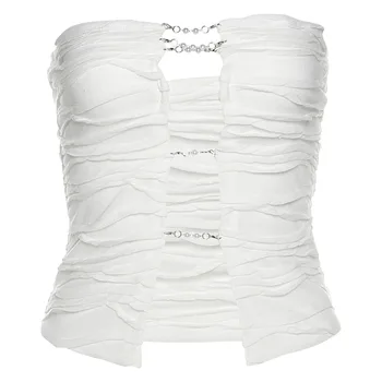 Bbustıer y2k Korseler Kadınlar için Tüp Üst Yaz Beyaz Hollow Out Bandaj Kırpma Üst Parti Kulübü Streetwear Moda T-shirt Gotik