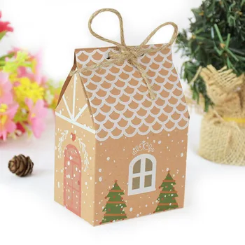 5 adet / grup Ev Şekli Noel Şeker hediye keseleri Halatlar İle Noel Çerez Çanta Merry Christmas Misafirler Ambalaj Kutuları Parti Dekor 1