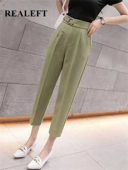 REALEFT İlkbahar Yaz 2022 Yeni Kore OL Tarzı kadın Resmi harem pantolon Cepler Yüksek Bel Ofis Bayan Ayak Bileği Uzunlukta Pantolon 1