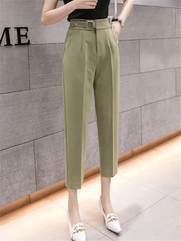 REALEFT İlkbahar Yaz 2022 Yeni Kore OL Tarzı kadın Resmi harem pantolon Cepler Yüksek Bel Ofis Bayan Ayak Bileği Uzunlukta Pantolon 2