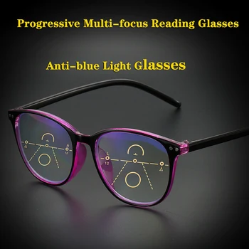 Yeni Anti-mavi ışık İlerici Multifokal okuma gözlüğü Kadın Erkek Klasik Boy Çerçeve Presbiyopik Gözlük Okuma + 1.0 ila + 4.0 2