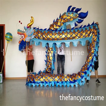 10 m Uzunluk Boyutu 4 Altın kaplama altın Çin EJDERHA DANS ORİJİNAL Ejderha maskot kostüm Halk Festivali Kostüm