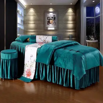 Lüks Kadife 4 adet Yatak Takımları Güzellik Salonu Masaj Spa Kullanımı Nevresim Yatak Etek Çarşaf Nevresim Setleri Insert ile