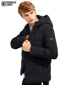 Pioneer Kamp yeni kalın kış ceket erkekler marka giyim kapşonlu sıcak tutan kaban erkek en kaliteli siyah katı parkas ceket AMF705280 1