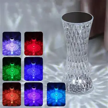 LED Kristal Masa Lambası Gül ışık projektör 3/16 Renk Dokunmatik Ayarlanabilir Romantik Elmas atmosfer ışığı USB Dokunmatik Gece Lambası 1