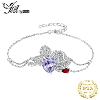 JewelryPalace Yeni Varış Kelebek 8.2 ct Kalp Mor Taş 925 Ayar Gümüş Ayarlanabilir Bilezik Kadın Kız Takı ıçin