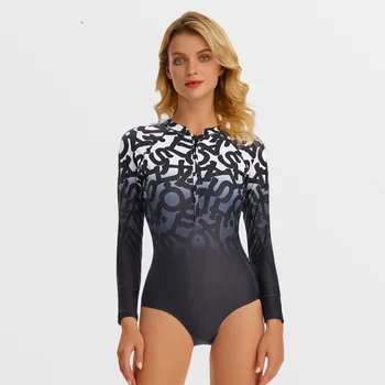 Tek Parça Mayo Uzun Kollu Kadın Kelebek Baskı Sörf Mayo Monokini Beachwear Banyo dalgıç giysisi 2022 Yeni 1