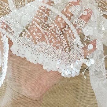 Ağır Sanayi Büyük Dalga 3D Boncuklu Dantel Kumaş düğün elbisesi Pullu Dantel Kumaş Seyahat Çekim Çiçek Aksesuarları 1