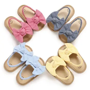 2020 Bebek fiyonk Düğüm Sandalet Sevimli Yaz Yumuşak Taban Düz Prenses Ayakkabı Bebek Kaymaz İlk Yürüyüşe 1