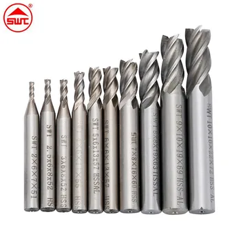 10 ADET HSS 2-10mm freze kesicisi CNC Düz Şaft 4 Flüt Değirmen Metal Kesici CNC Araçları