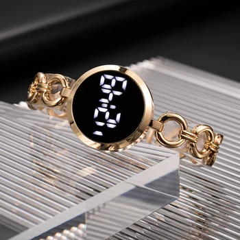 2022 Lüks kadın Saatler Gül Altın Paslanmaz Çelik Bayan Kol Saati LED dijital saat Kadınlar için Elektronik Saat Reloj Mujer 1