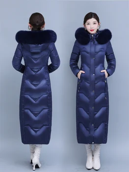 125cm Süper Uzun S-4XL Büyük Gerçek Tilki Kürk Kapşonlu Aşağı Palto kadınlar 2022 kış Kalın Sıcak ince kalın sıcak Parkas WY1048 1